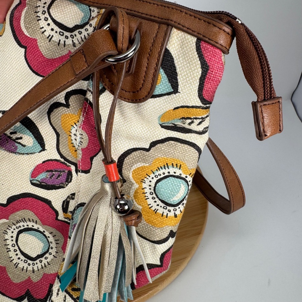 Relic Floral‎ Canvas Shoulder Bag Brown Faux Leather Trim RLH4429 Multicolor - Picture 10 of 13